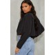 Black Woven Cropped Shoulder Padded Blazer Black Woven Cropped Shoulder Padded Blazer