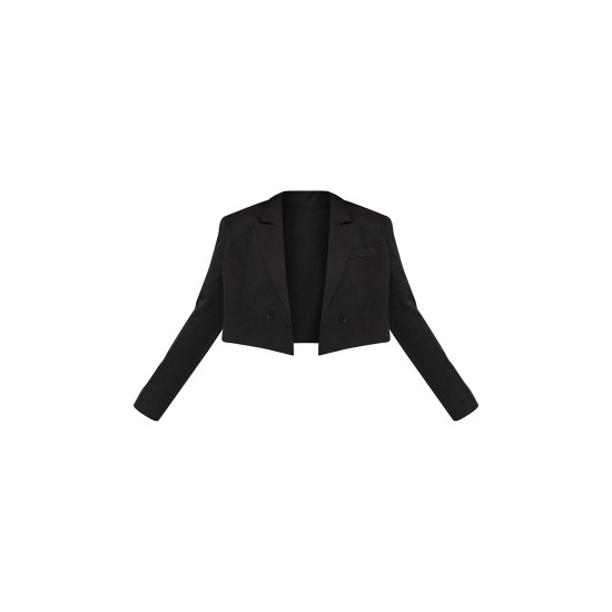 Black Woven Cropped Shoulder Padded Blazer Black Woven Cropped Shoulder Padded Blazer
