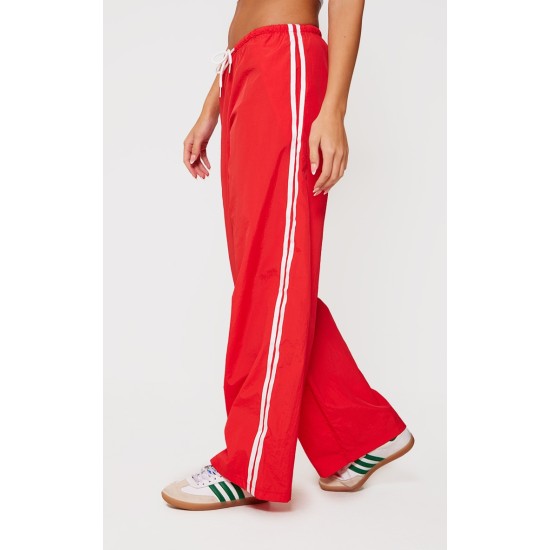 Bright Red Shell Side Stripe Detail Wide Leg Pants Bright Red Shell Side Stripe Detail Wide Leg Pants