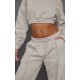 Petite Moss Grey Crop Elasticated Sweat Top Petite Moss Grey Crop Elasticated Sweat Top
