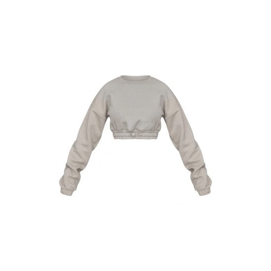 Petite Moss Grey Crop Elasticated Sweat Top Petite Moss Grey Crop Elasticated Sweat Top