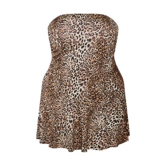 Plus Leopard Print Bandeau Puffball Mini Dress Plus Leopard Print Bandeau Puffball Mini Dress
