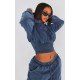 Shape Blue Sweat Cropped Shirred Waist Hoodie Shape Blue Sweat Cropped Shirred Waist Hoodie