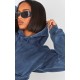 Shape Blue Sweat Cropped Shirred Waist Hoodie Shape Blue Sweat Cropped Shirred Waist Hoodie