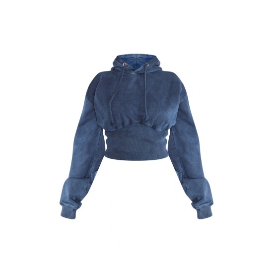 Shape Blue Sweat Cropped Shirred Waist Hoodie Shape Blue Sweat Cropped Shirred Waist Hoodie