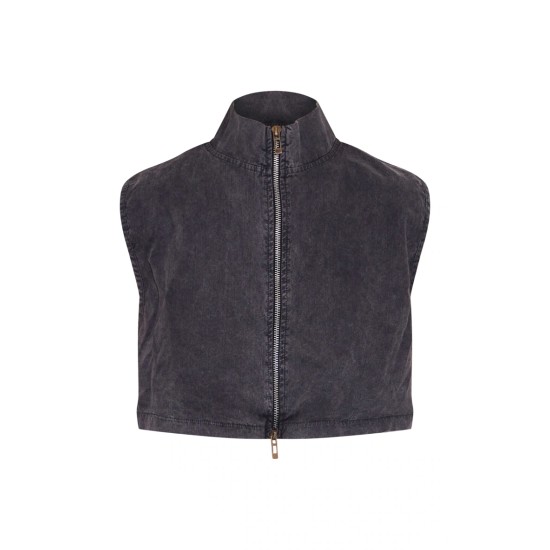 Washed Charcoal Twill Zip Up Top Washed Charcoal Twill Zip Up Top