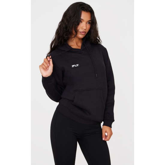PRETTYLITTLETHING Logo Black Badge Detail Oversized Fit Hoodie PRETTYLITTLETHING Logo Black Badge Detail Oversized Fit Hoodie