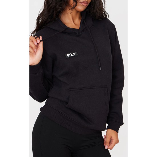PRETTYLITTLETHING Logo Black Badge Detail Oversized Fit Hoodie PRETTYLITTLETHING Logo Black Badge Detail Oversized Fit Hoodie