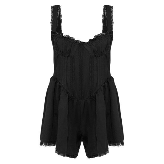 Black Woven Lace Detail Strappy Romper Black Woven Lace Detail Strappy Romper