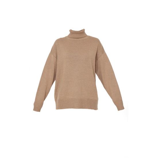 Light Mocha Soft Knit Roll Neck Oversized Sweater Light Mocha Soft Knit Roll Neck Oversized Sweater
