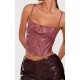 Mauve Faux Leather Ruched Bust Boned Dip Hem Corset Mauve Faux Leather Ruched Bust Boned Dip Hem Corset