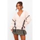 Cream Chunky Knit Ribbon Detail Cardigan Cream Chunky Knit Ribbon Detail Cardigan