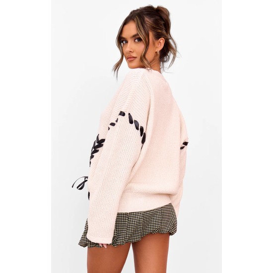 Cream Chunky Knit Ribbon Detail Cardigan Cream Chunky Knit Ribbon Detail Cardigan