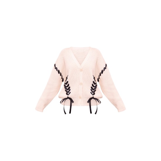 Cream Chunky Knit Ribbon Detail Cardigan Cream Chunky Knit Ribbon Detail Cardigan