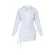 White Ruched Side Fitted Shirt Dress White Ruched Side Fitted Shirt Dress