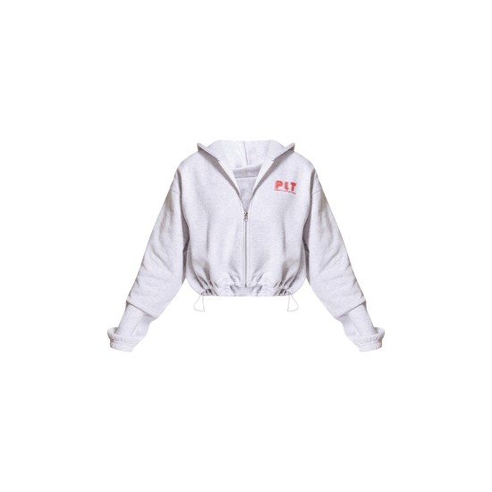 PRETTYLITTLETHING Grey Marl Elasticated Hem Zip Up Hoodie PRETTYLITTLETHING Grey Marl Elasticated Hem Zip Up Hoodie