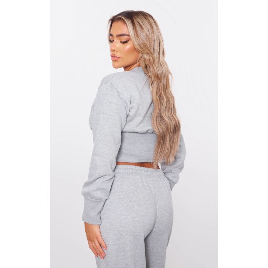 Ash Grey Ribbed Hem Popper Detail Sweatshirt Ash Grey Ribbed Hem Popper Detail Sweatshirt