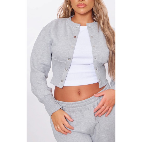 Ash Grey Ribbed Hem Popper Detail Sweatshirt Ash Grey Ribbed Hem Popper Detail Sweatshirt