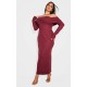 Plus Burgundy Heavy Brushed Rib Bardot Trim Maxi Dress Plus Burgundy Heavy Brushed Rib Bardot Trim Maxi Dress