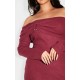 Plus Burgundy Heavy Brushed Rib Bardot Trim Maxi Dress Plus Burgundy Heavy Brushed Rib Bardot Trim Maxi Dress