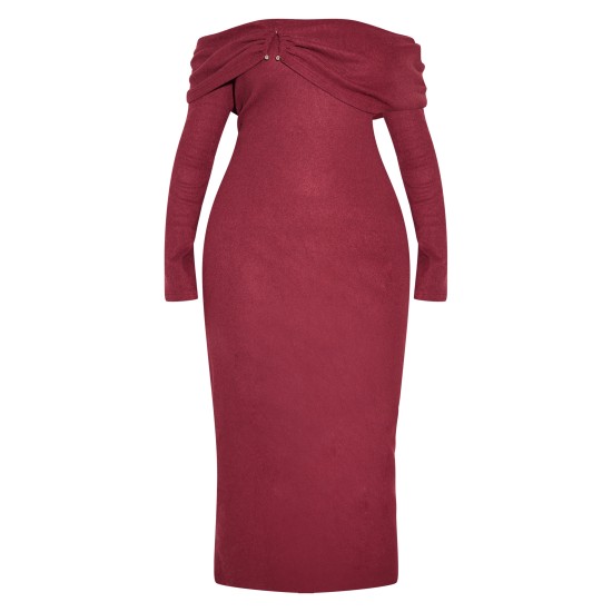 Plus Burgundy Heavy Brushed Rib Bardot Trim Maxi Dress Plus Burgundy Heavy Brushed Rib Bardot Trim Maxi Dress
