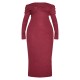 Plus Burgundy Heavy Brushed Rib Bardot Trim Maxi Dress Plus Burgundy Heavy Brushed Rib Bardot Trim Maxi Dress