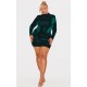 Plus Emerald Green Velour High Neck Long Sleeve Mini Dress Plus Emerald Green Velour High Neck Long Sleeve Mini Dress