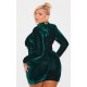 Plus Emerald Green Velour High Neck Long Sleeve Mini Dress Plus Emerald Green Velour High Neck Long Sleeve Mini Dress