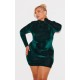 Plus Emerald Green Velour High Neck Long Sleeve Mini Dress Plus Emerald Green Velour High Neck Long Sleeve Mini Dress