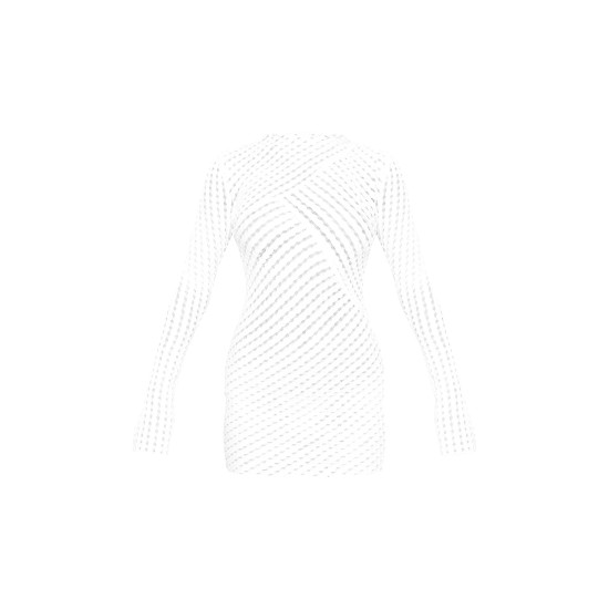 White Crinkle Texture Long Sleeve Bodycon Dress White Crinkle Texture Long Sleeve Bodycon Dress