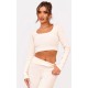 Cream Rib Scoop Neck Long Sleeve Crop Top Cream Rib Scoop Neck Long Sleeve Crop Top
