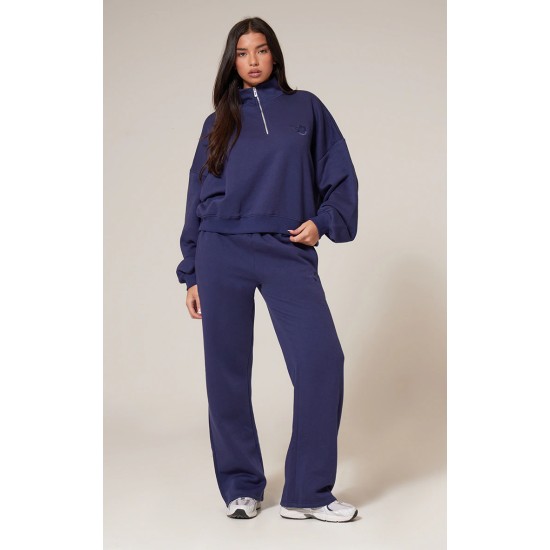 PRETTYLITTLETHING Navy Half Zip Embroidered Sweatshirt PRETTYLITTLETHING Navy Half Zip Embroidered Sweatshirt