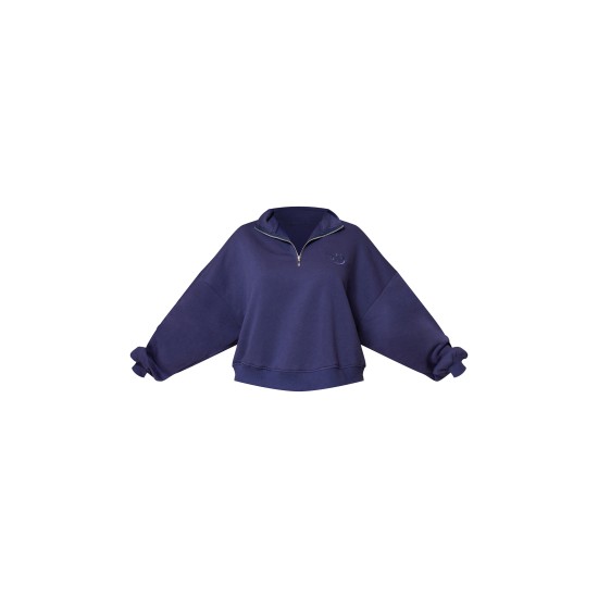 PRETTYLITTLETHING Navy Half Zip Embroidered Sweatshirt PRETTYLITTLETHING Navy Half Zip Embroidered Sweatshirt