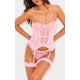 Baby Pink Eyelash Lace Frill Detail Longline Corset Lingerie Set Baby Pink Eyelash Lace Frill Detail Longline Corset Lingerie Set