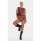 Brown Animal Printed Mesh Rara Romper Brown Animal Printed Mesh Rara Romper