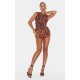 Brown Animal Printed Mesh Rara Romper Brown Animal Printed Mesh Rara Romper