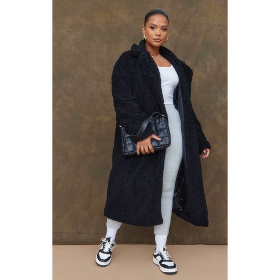 Plus Black Longline Borg Coat Plus Black Longline Borg Coat