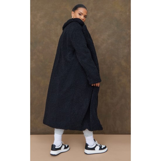 Plus Black Longline Borg Coat Plus Black Longline Borg Coat