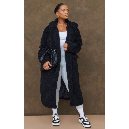Plus Black Longline Borg Coat Plus Black Longline Borg Coat