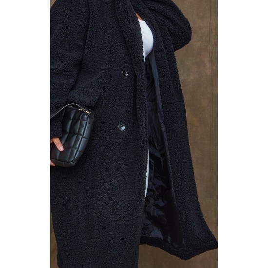 Plus Black Longline Borg Coat Plus Black Longline Borg Coat