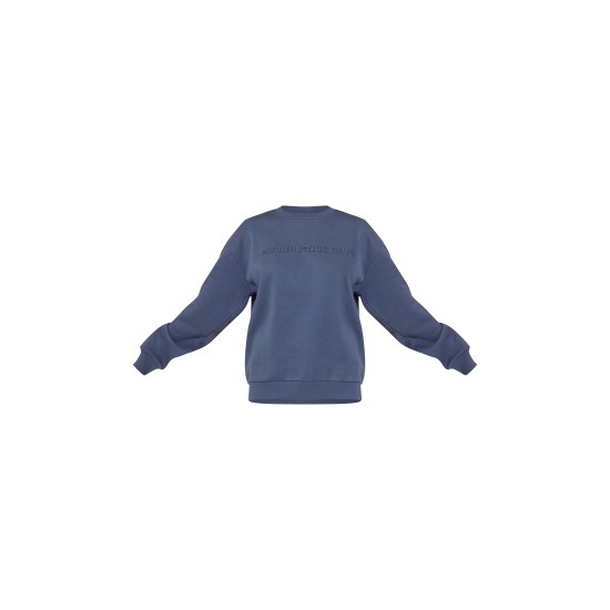 PRETTYLITTLETHING Petrol Blue Athletics Club Embossed Oversized Boxy Sweatshirt PRETTYLITTLETHING Petrol Blue Athletics Club Embossed Oversized Boxy Sweatshirt