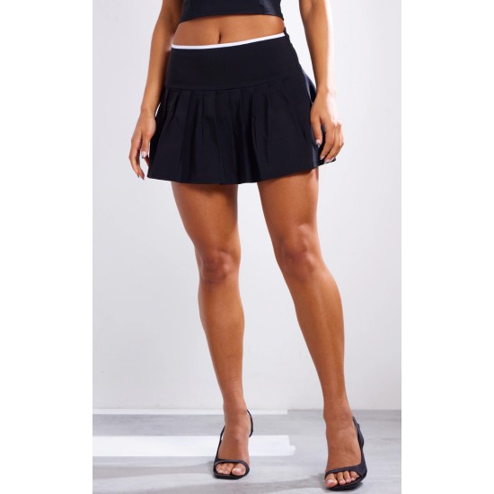 Black Stretch Woven Mid Rise Pleated Micro Mini Skirt Black Stretch Woven Mid Rise Pleated Micro Mini Skirt