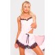 Pink Stripe Contrast Lace Satin Cami Short PJ Set Pink Stripe Contrast Lace Satin Cami Short PJ Set