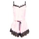 Pink Stripe Contrast Lace Satin Cami Short PJ Set Pink Stripe Contrast Lace Satin Cami Short PJ Set