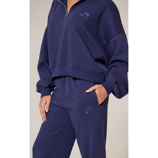 PRETTYLITTLETHING Navy Wide Leg Embroidered Sweatpants PRETTYLITTLETHING Navy Wide Leg Embroidered Sweatpants