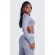 Shape Light Grey Washed Cotton Hook And Eye Long Sleeve Crop Top Shape Light Grey Washed Cotton Hook And Eye Long Sleeve Crop Top
