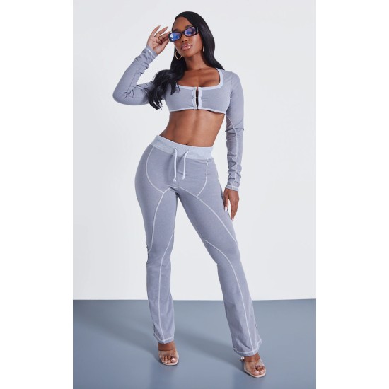 Shape Light Grey Washed Cotton Hook And Eye Long Sleeve Crop Top Shape Light Grey Washed Cotton Hook And Eye Long Sleeve Crop Top