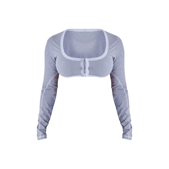 Shape Light Grey Washed Cotton Hook And Eye Long Sleeve Crop Top Shape Light Grey Washed Cotton Hook And Eye Long Sleeve Crop Top