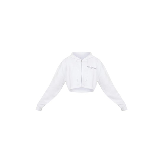 PRETTYLITTLETHING White Copyright Graphic Zip Through Crop Hoodie PRETTYLITTLETHING White Copyright Graphic Zip Through Crop Hoodie