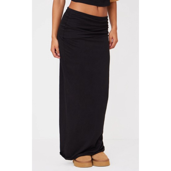 Black Foldover Cotton Maxi Skirt Black Foldover Cotton Maxi Skirt